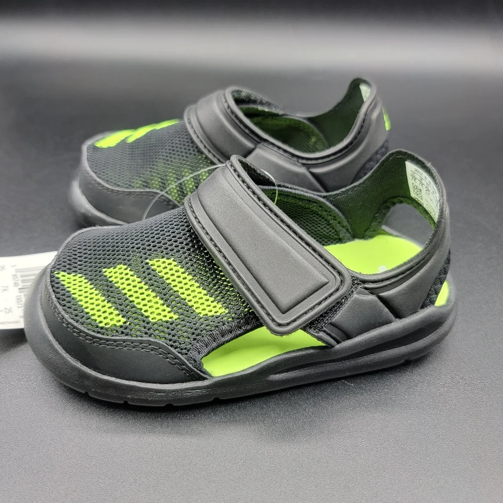 Adidas FortaSwim I Toddlers Swim Shoe Size 7C Black Neon Green Little Kids New
